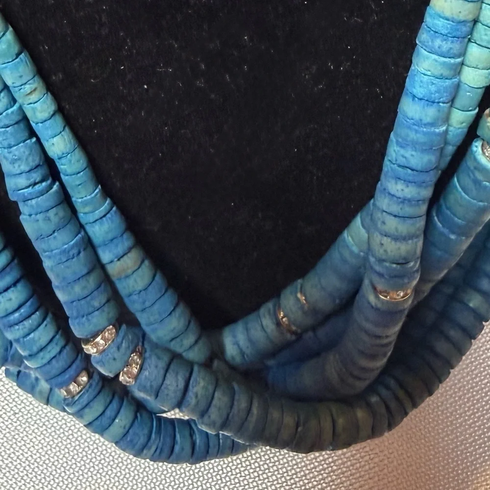 Blue Multi-Strand Beaded Necklace & Stretch Bracelet - Like New
